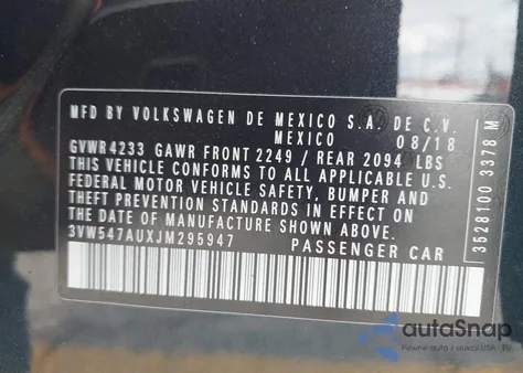 2018 Volkswagen Golf Gti 2.0T Autobahn/2.0T S/2.0T Se из США, поврежденный, VIN 3VW547AUXJM295947